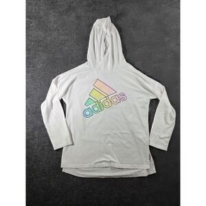 Adidas Girls White Rainbow Gradient Logo Hooded Long Sleeve T-Shirt Size M 10/12